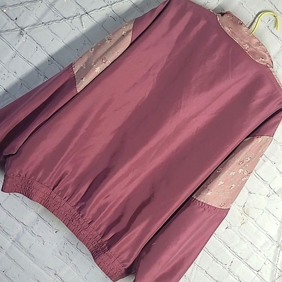 Vintage 90s Silk Exchange 100% Silk Floral Blush Pink Full Zip Jacket Womens  XL - Picture 15 of 17